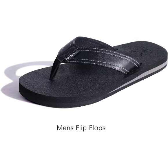 〽️Men\'s Flip Flop Sandal Black Leather Slip On Arch Support Comfort Shoes main image 9